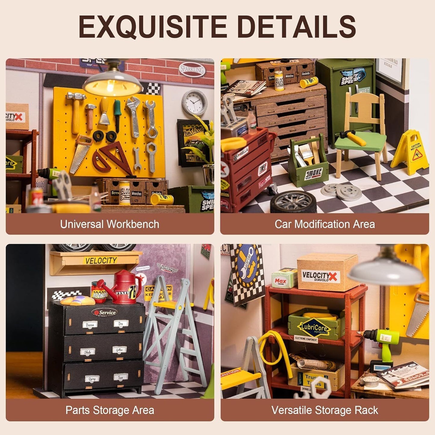 Flag Village Robotime Rolife Dollhouse Miniature House Kit DIY Mini Garage Workshop LED Light Decorative Wooden Craft Gifts For Children