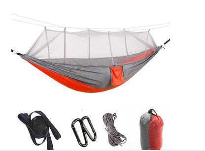 Flag Village Outdoor Parachute Cloth Hammock Couble with Mosquito Net Light Portable Army Green Insect-proof Camping Aerial Tent