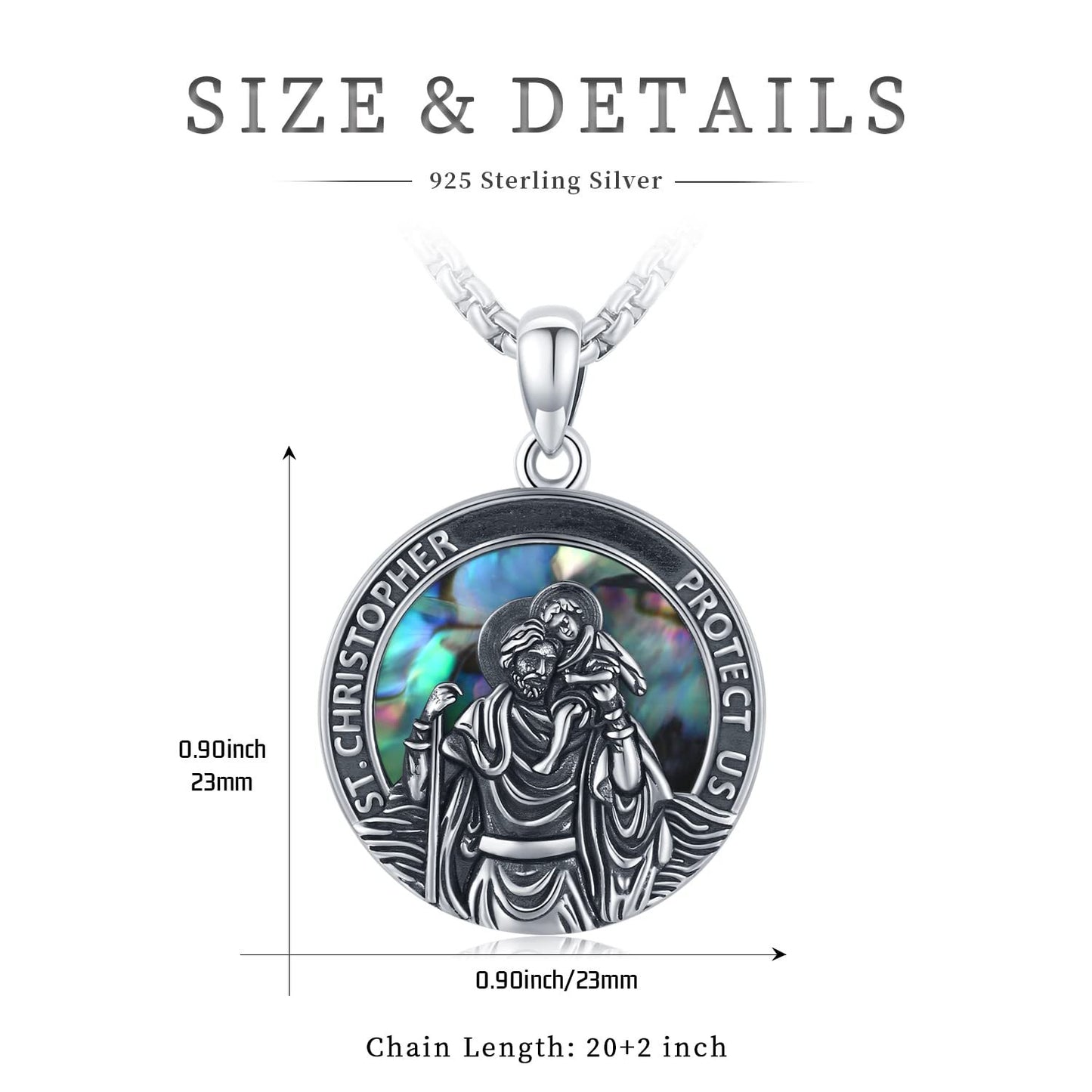 Flag Village Sterling Silver Round Medal Saint Christopher Pendant Necklace as Catholic Christmas Gifts