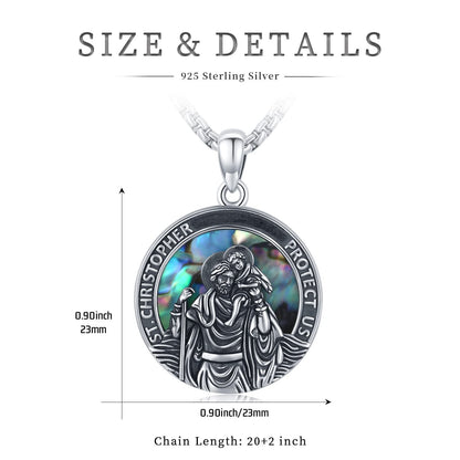 Flag Village Sterling Silver Round Medal Saint Christopher Pendant Necklace as Catholic Christmas Gifts