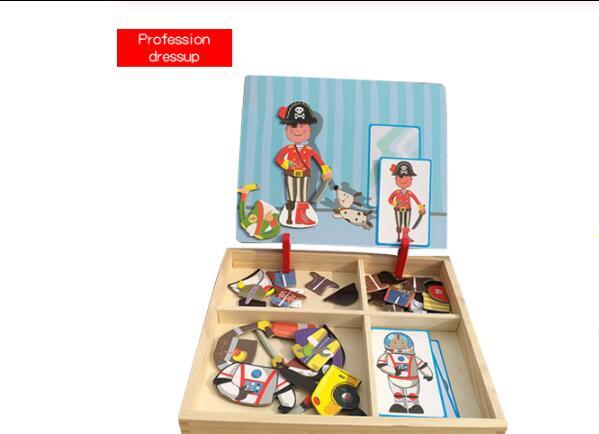 Flag Village Montessori Magnetic Fun Puzzle Children's Wooden Puzzle Box Game Cartoon Educational Painting Toys For Children Gift Antistress