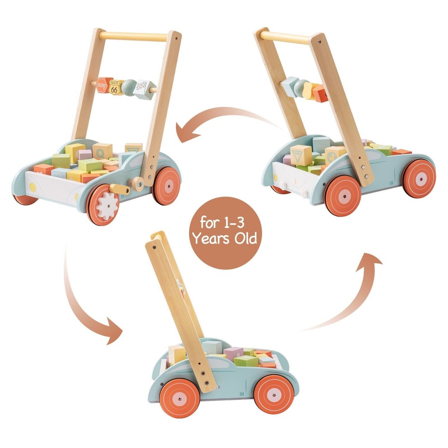 Flag Village ROBUD Wooden Baby Walker Push With ABC 123 Traffic Sign Gifts For Todders 3 Year