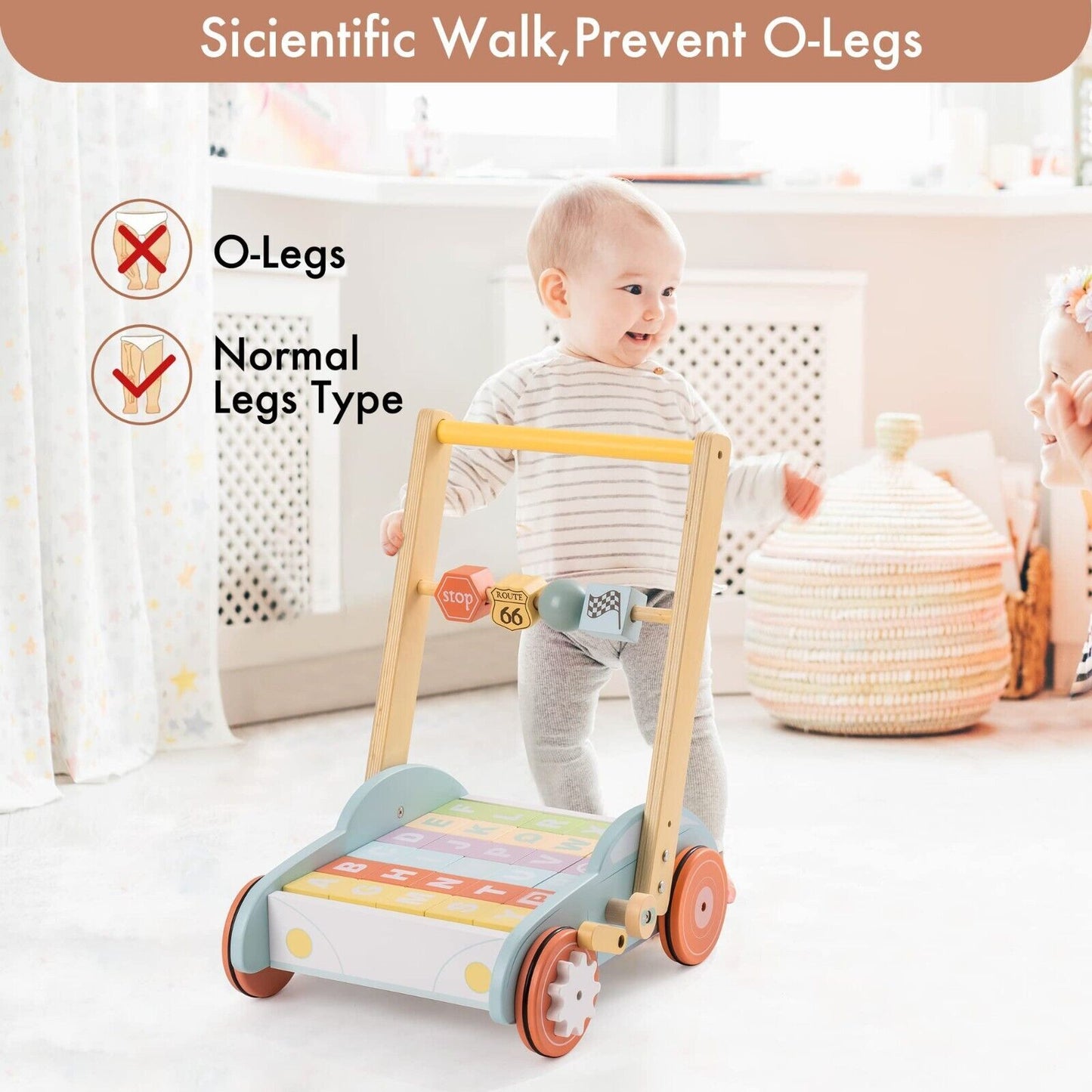 Flag Village ROBUD Wooden Baby Walker Push With ABC 123 Traffic Sign Gifts For Todders 3 Year