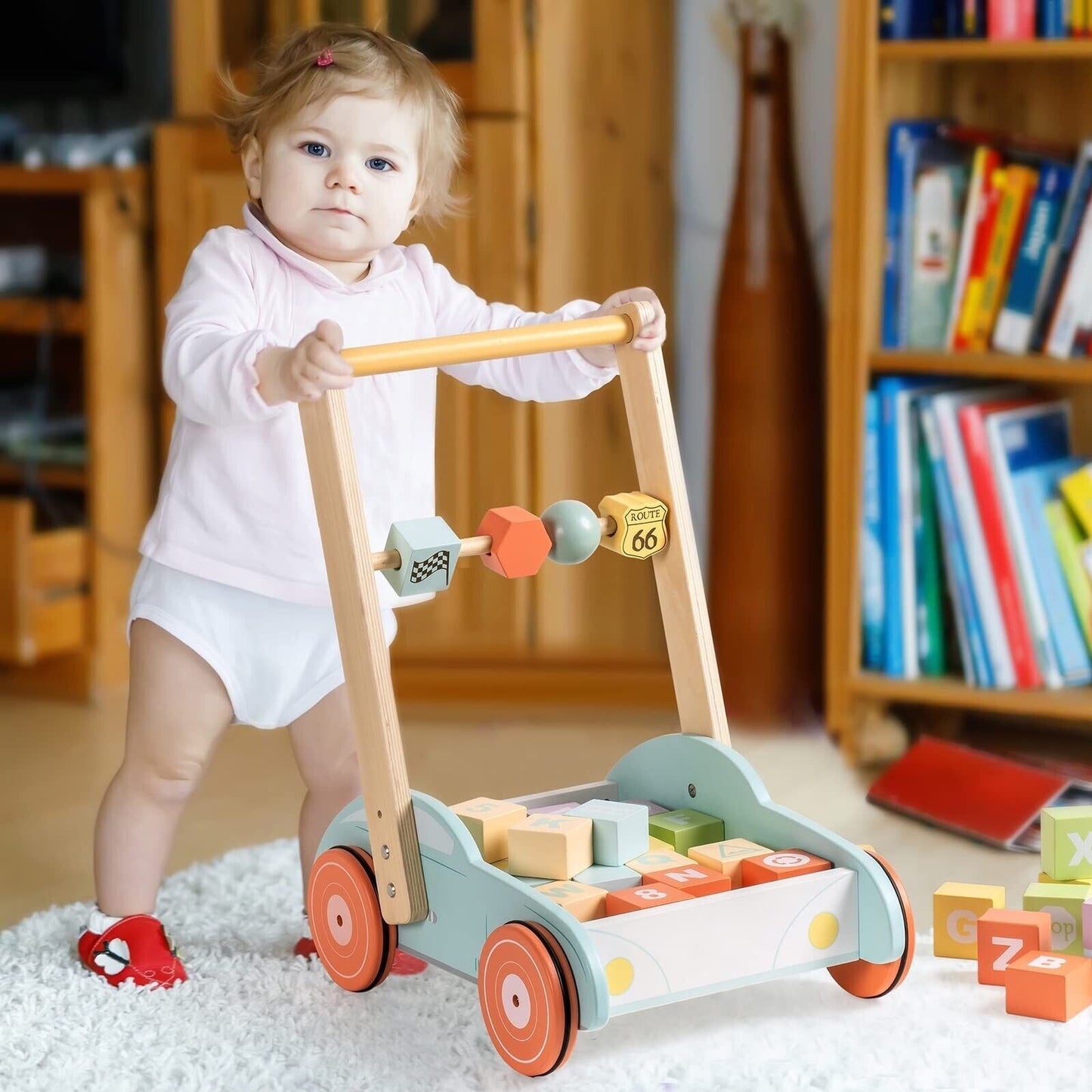 Flag Village ROBUD Wooden Baby Walker Push With ABC 123 Traffic Sign Gifts For Todders 3 Year