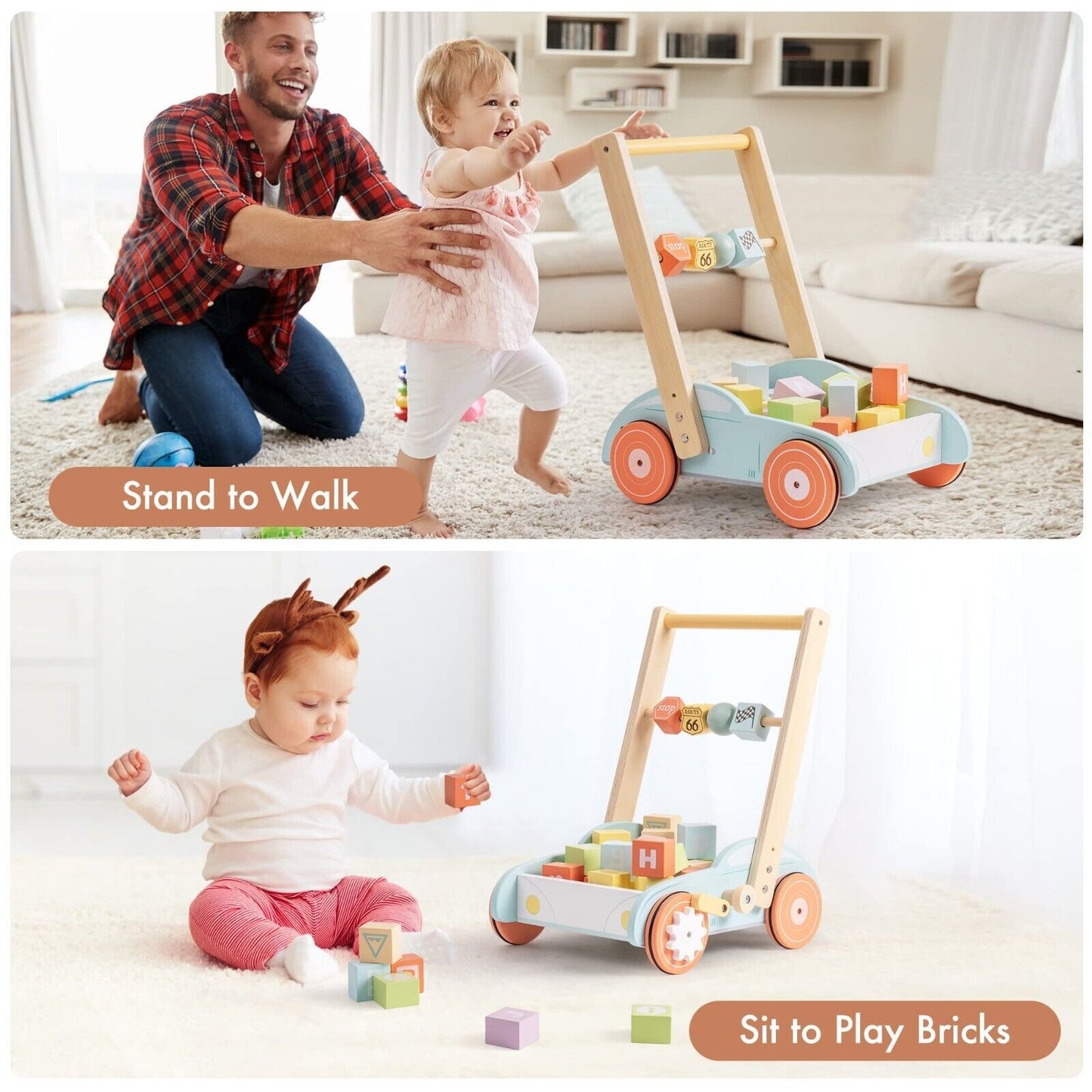 Flag Village ROBUD Wooden Baby Walker Push With ABC 123 Traffic Sign Gifts For Todders 3 Year