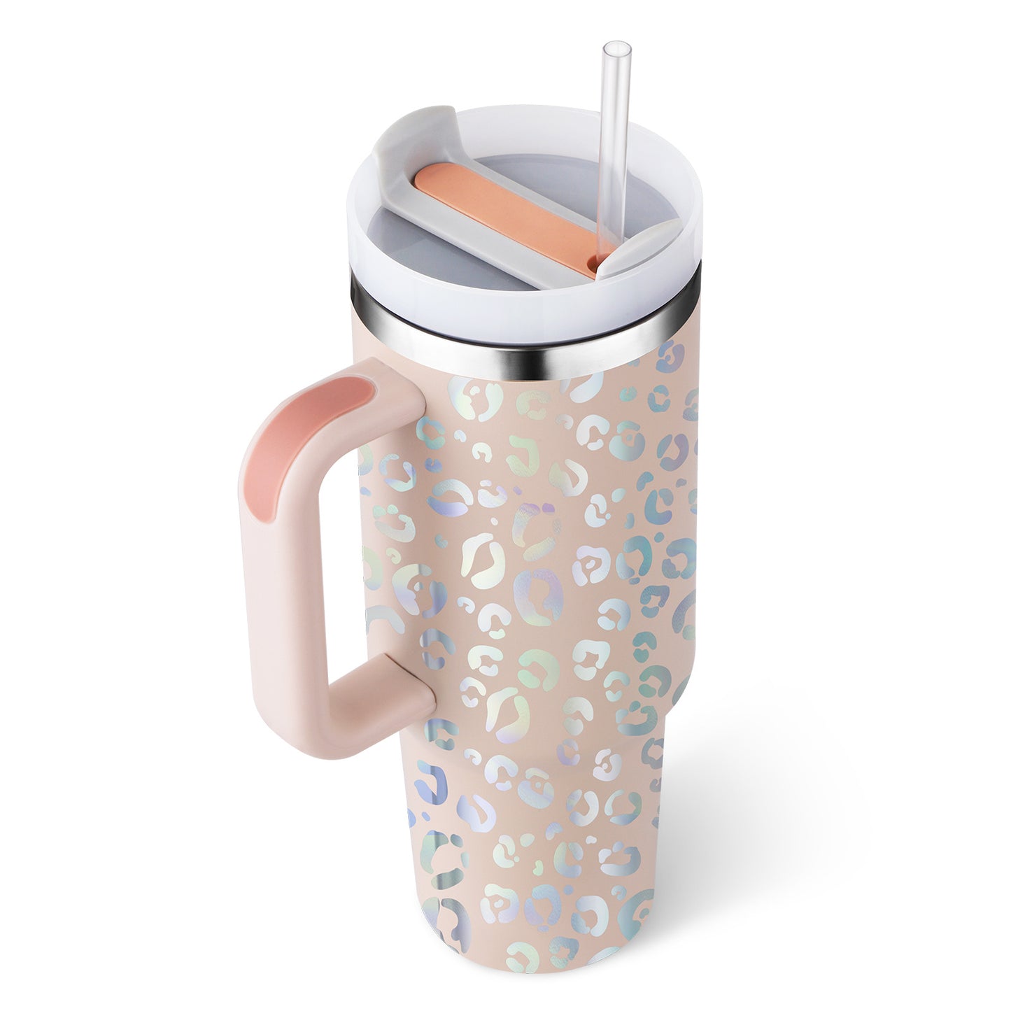 Flag Village 40 Oz Tumbler With Handle Straw Insulated, Stainless Steel Spill Proof Vacuum Coffee Cup Tumbler With Lid Tapered Mug Gifts For Valentine Lover Suitable For Car Gym Office Travel