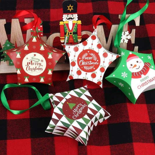 Flag Village Christmas Gift Boxes Santa Claus Candy Box Star Shape Merry Christmas Boxes Bags for Home New Year Xmas Decor Kids Gifts