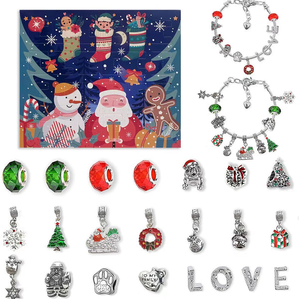 Flag Village Christmas Advent 24 Countdown Calendar Gift Box Bracelet Set