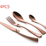 Flag Village 4PCS Set Black Stainless Steel Cutlery Korean Dinnerware Set Gifts Mirror Polishing Silverware Sets Scoop Knife and Fork Sets