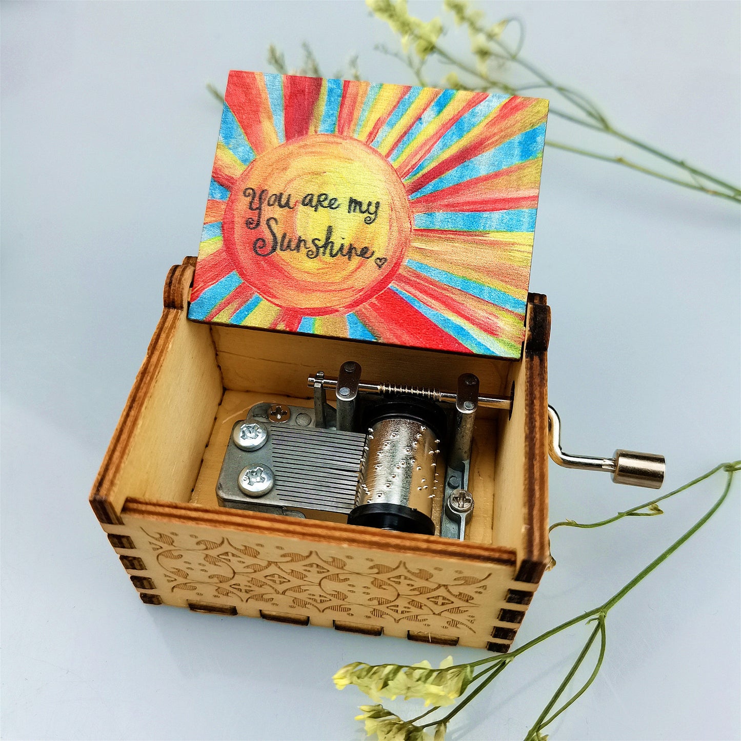 Flag Village Antique Carved Wooden Hand Crank Spirited Away Music Box Christmas Gift Birthday Gift Party Decoration