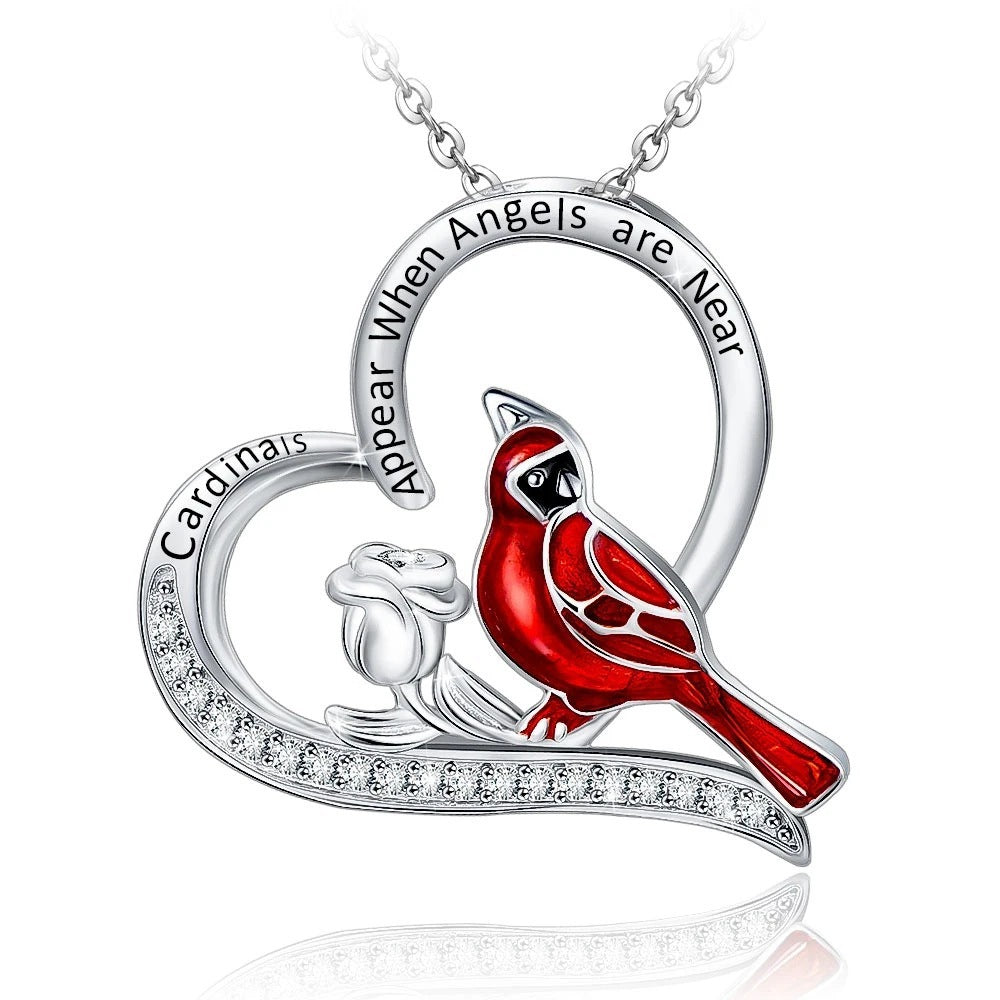Flag Village Creative Heart Shaped Cardinal Pendant Necklace, Exquisite Party Commemorative Accessory Gift Jewelry Anniversary Party Gifts, Valentine's Day Gift