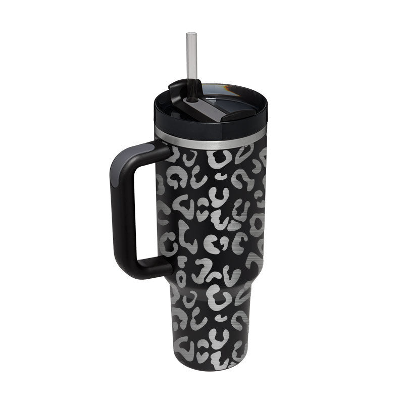 Flag Village 40 Oz Tumbler With Handle Straw Insulated, Stainless Steel Spill Proof Vacuum Coffee Cup Tumbler With Lid Tapered Mug Gifts For Valentine Lover Suitable For Car Gym Office Travel