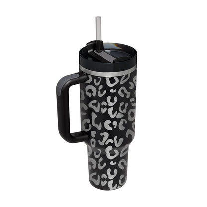 Flag Village 40 Oz Tumbler With Handle Straw Insulated, Stainless Steel Spill Proof Vacuum Coffee Cup Tumbler With Lid Tapered Mug Gifts For Valentine Lover Suitable For Car Gym Office Travel