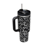 Flag Village 40 Oz Tumbler With Handle Straw Insulated, Stainless Steel Spill Proof Vacuum Coffee Cup Tumbler With Lid Tapered Mug Gifts For Valentine Lover Suitable For Car Gym Office Travel