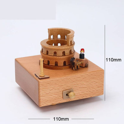 Flag Village Wooden building model music box birthday gift