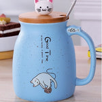 Flag Village 450ml Cartoon Ceramics Cat Mug With Lid and Spoon Coffee Milk Tea Mugs Breakfast Cup Drinkware Novelty Gifts