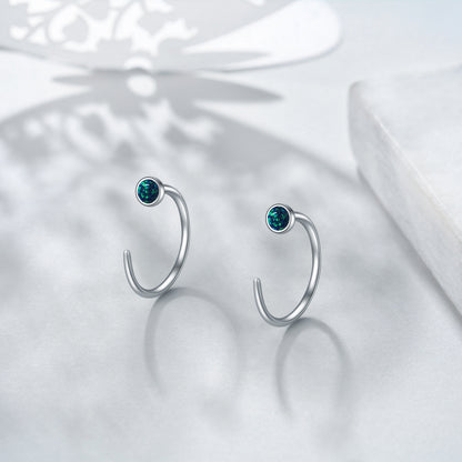 Flag Village Ear Huggie Earrings Opal Half Cuff Hoop Earrings Threader Jewelry Gifts for Women Men Birthday