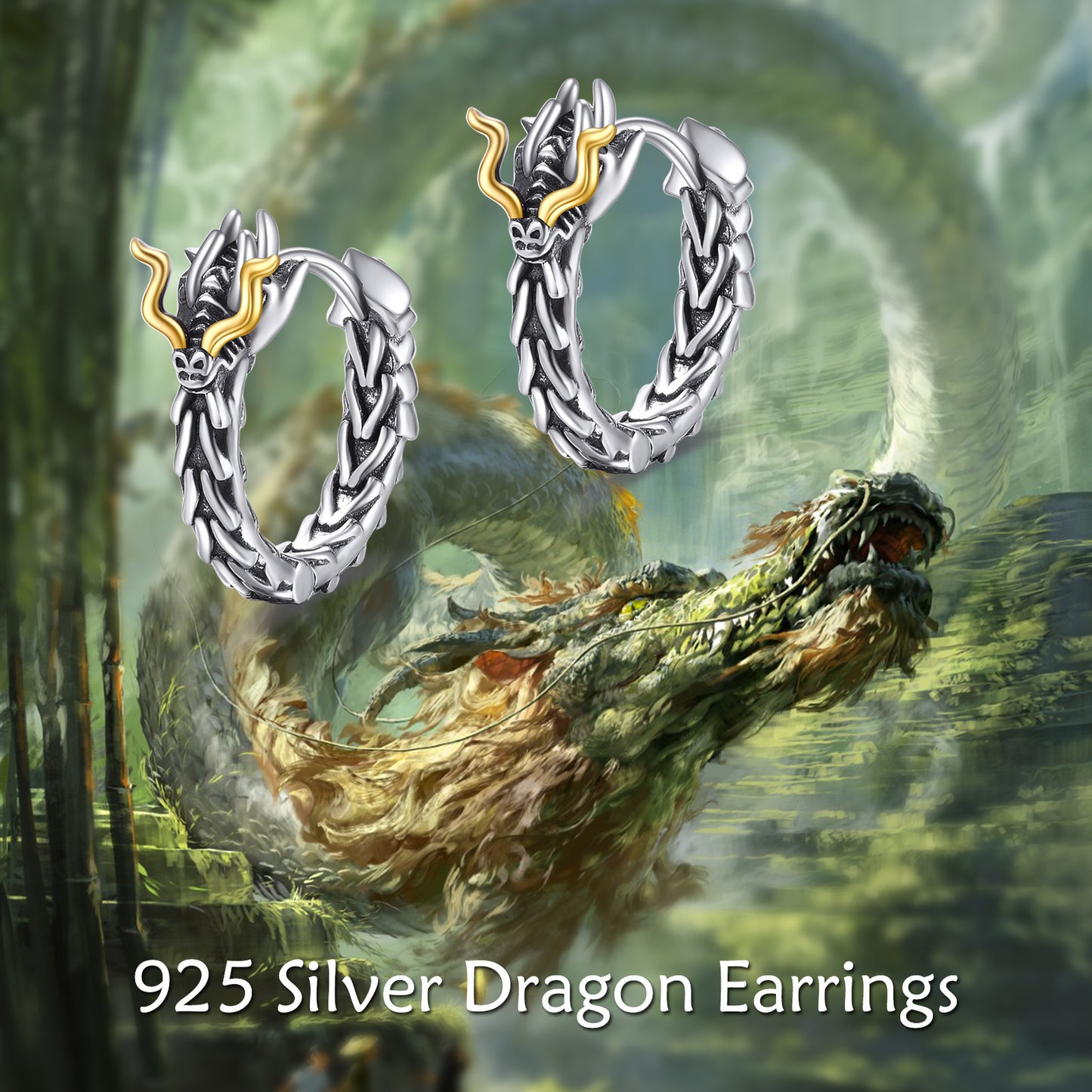 Flag Village Sterling Silver Dragon Hoop Huggie Earrings Jewelry Gifts for Men