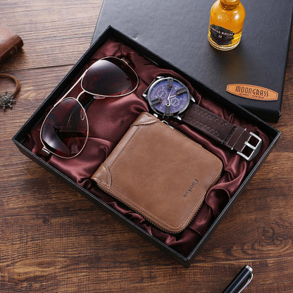 Flag Village Fashion Classic Boutique Gift Box Set Wallet Glasses Creative Quartz Watch