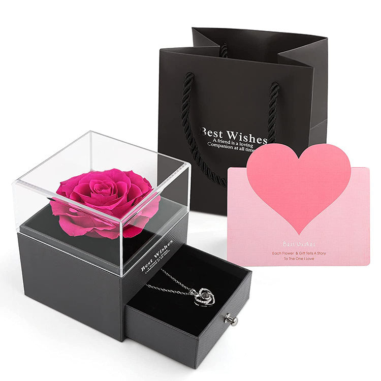 Flag Village Preserved Flower Rose Jewelry Box Acrylic Gift Box