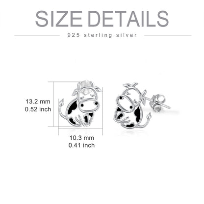 Flag Village Cow Earrings 925 Sterling Silver Cow Stud Earrings for Women Cow Gifts for Birthday