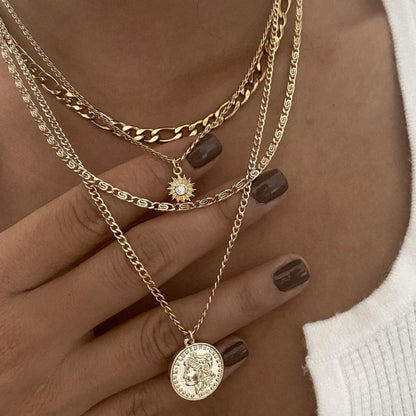Flag Village Chunky Gold Necklace Chunky Charm Necklace For Women Layered Gold Necklace For Women Silver Coin Necklace Jewelry Gifts For Women