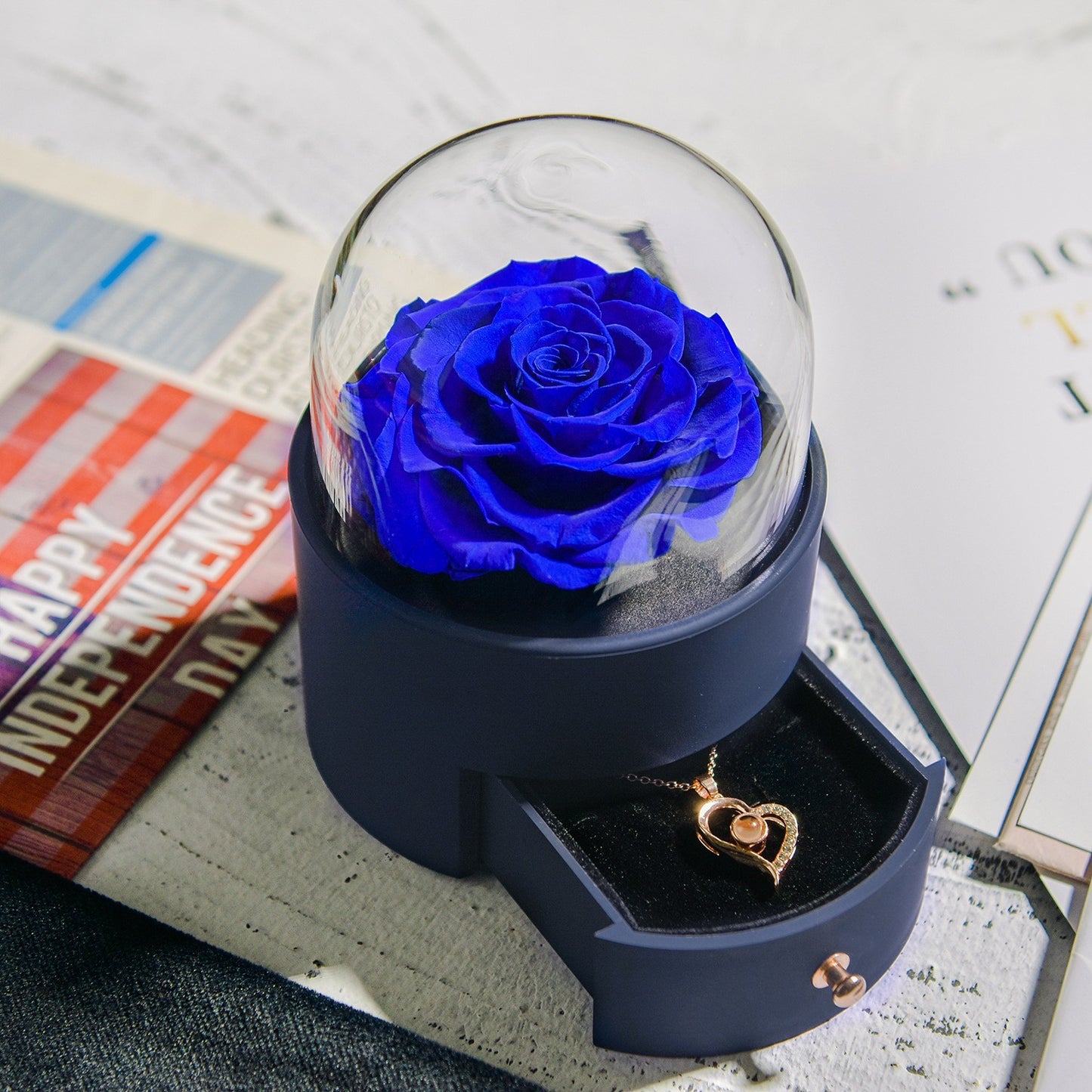 Flag Village Yongsheng Rose Round Jewelry Box With Necklace For Birthdays And Valentine's Days Gift