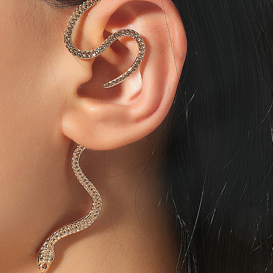 Flag Village Non-hole Ear Clip Vintage Zircon Snake-shaped Earrings For Women Exaggerated Fake Cartilage Ear Cuff Fashion Jewerly Gifts