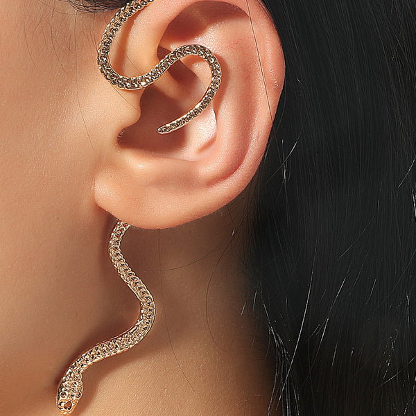 Flag Village Non-hole Ear Clip Vintage Zircon Snake-shaped Earrings For Women Exaggerated Fake Cartilage Ear Cuff Fashion Jewerly Gifts