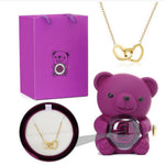 Flag Village Eternal Rose Teddy Bear Gifts Box With Necklace Rotate Rose Jewelry Box Valentine Wedding Storage Gift Case For Women Girlfriend