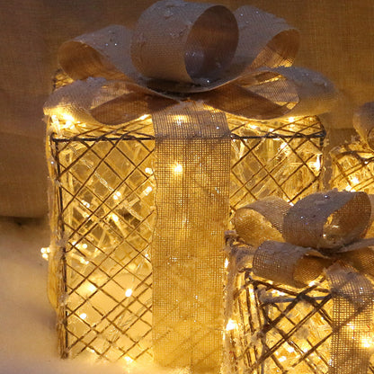 Flag Village Christmas Lighting Gift Boxes With Bows Indoor Decorations Snow Gift Box Glowing Gift Box Home Garden Christmas