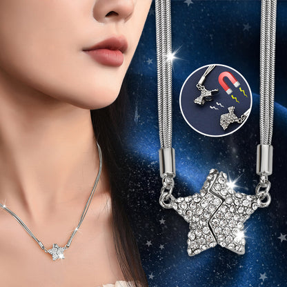 Flag Village Magnetic Five-pointed Star Necklace With Rhinestones Stainless Steel Clavicle Chain Personalized Designer Necklace Women Jewelry Gifts