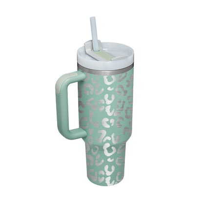 Flag Village 40 Oz Tumbler With Handle Straw Insulated, Stainless Steel Spill Proof Vacuum Coffee Cup Tumbler With Lid Tapered Mug Gifts For Valentine Lover Suitable For Car Gym Office Travel