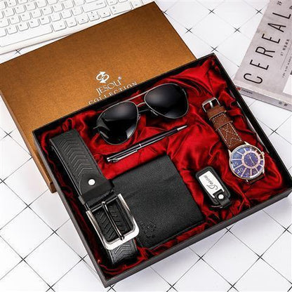 Flag Village Watch Wallet Sunglasses Belt Gift Box Set For Men