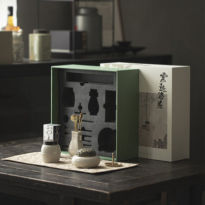Flag Village Chinese Style Grass And Wood Gray Censer Set Incense Burner Pure Copper Gift Box Tea Ceremony Utensils Ceramic Incense Burner