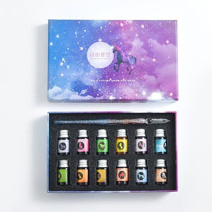 Flag Village Starry Sky Pen Glass Pen Gradient Color Gift Box Set