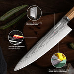 Flag Village Kegani 8 Inch Kiritsuke Knife, Japanese Chef Knife 67 Layers VG-10 Damascus Kiritsuke, Italian Olive Wood FullTang Handle Natural Texture Japanese Knife With Gift Box & Sheath