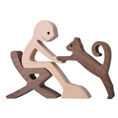 Flag Village DIY Figurine Wood Dog Ornament Sculpture Home Decoration A Man A Dog Wood Sculpture Christmas Gifts Model Decor