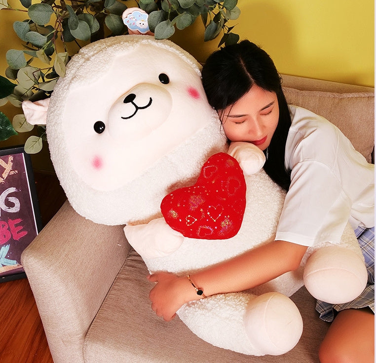 Flag Village New Heart-hugging Alpaca Plush Toy Cute Sheep Doll Large Pillow Ragdoll Girls' Gifts