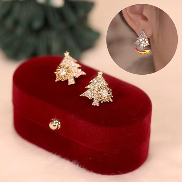 Flag Village Rotatable Christmas Tree Earrings Shiny Rhinestone Snowflake Stud Earring New Year Xmas Festival Ear Jewelry Gifts Autumn And Winter