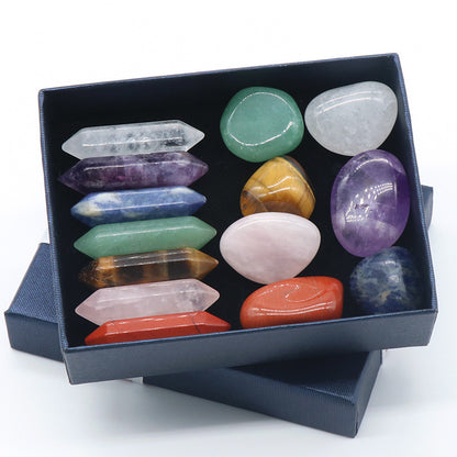 Flag Village Hexagonal Column Double Pointed Irregular 7 Yoga Stones Set Gift Box
