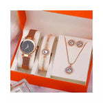 Flag Village Women's Suit Gift 5-piece Set Watch Bracelet Ring Necklace Earrings Combination Gift Box