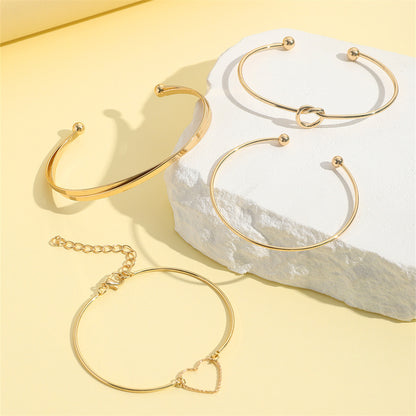 Flag Village Vintage Gold Crystal Heart Letter Love Bangle Bracelet For Women Fashion Multi-layer Geometric Charm Bracelets Jewelry Gifts
