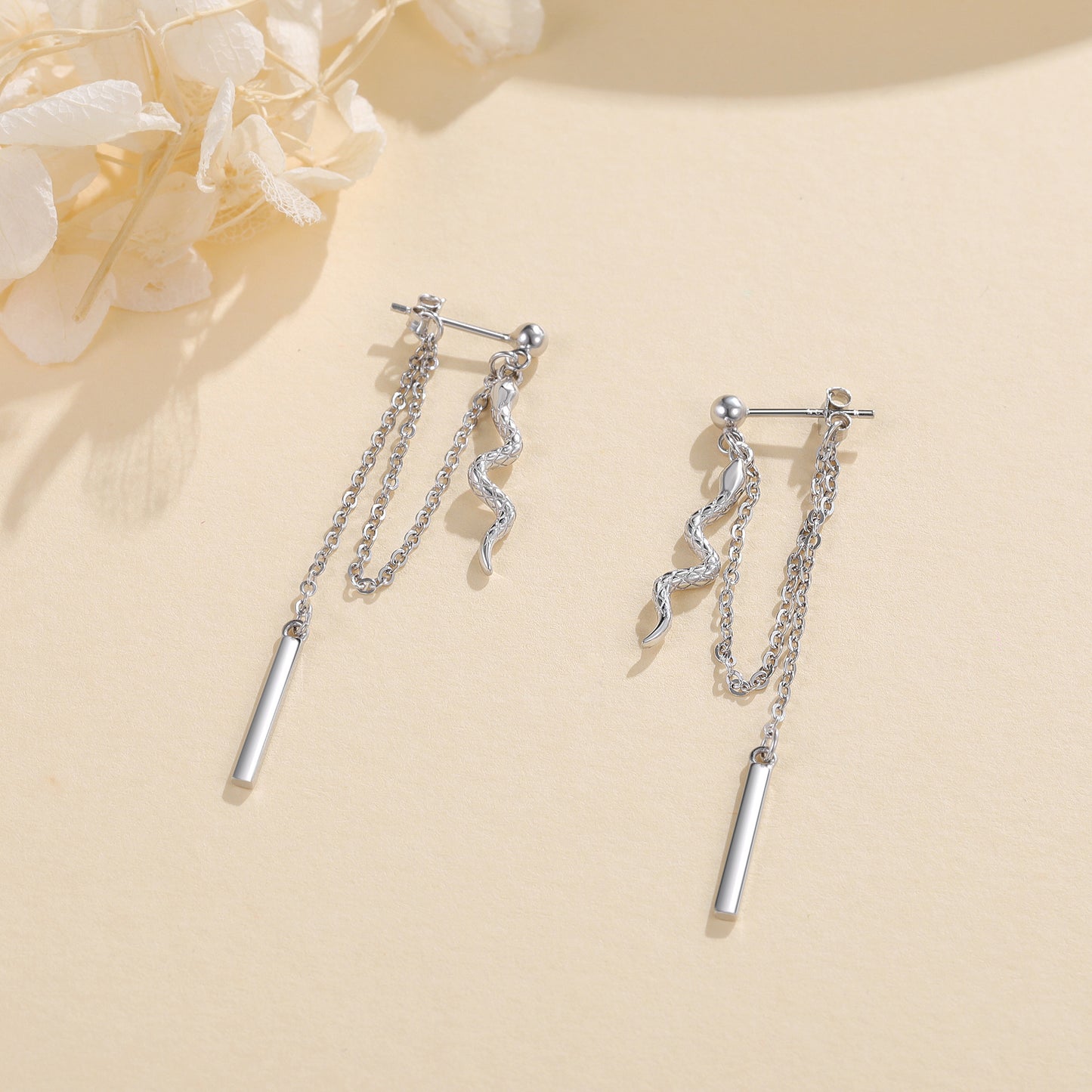 Flag Village Sterling Silver Chain Earrings with Snake Dangle As Birthday Gifts For Women and Girls