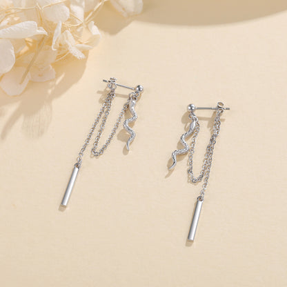 Flag Village Sterling Silver Chain Earrings with Snake Dangle As Birthday Gifts For Women and Girls