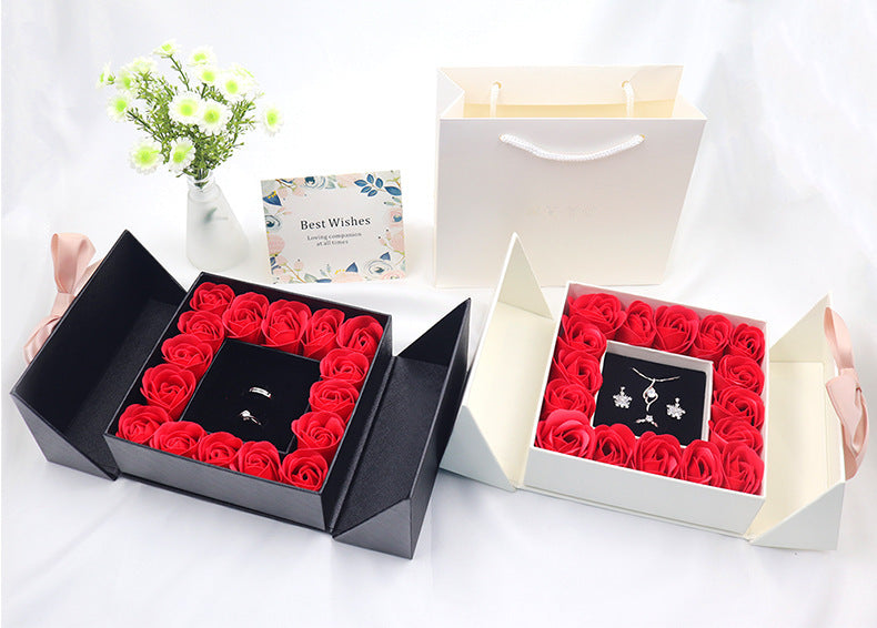 Flag Village Rose Box Double Door Jewelry Box Valentine's Day Bow Gift Box Necklace Locket