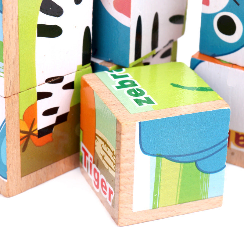 Flag Village High-grade Six-face Picture Wooden Jigsaw 3D Puzzle Toys Children's Early Educational Toy Cube Jigsaw Puzzle Baby Kids Gifts