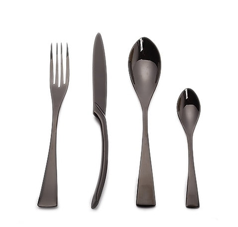 Flag Village 4PCS Set Black Stainless Steel Cutlery Korean Dinnerware Set Gifts Mirror Polishing Silverware Sets Scoop Knife and Fork Sets