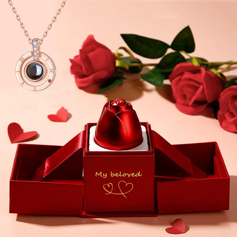 Flag Village Hot Valentine's Day Gifts Metal Rose Jewelry Gift Box Necklace For Wedding Girlfriend Necklace Gifts