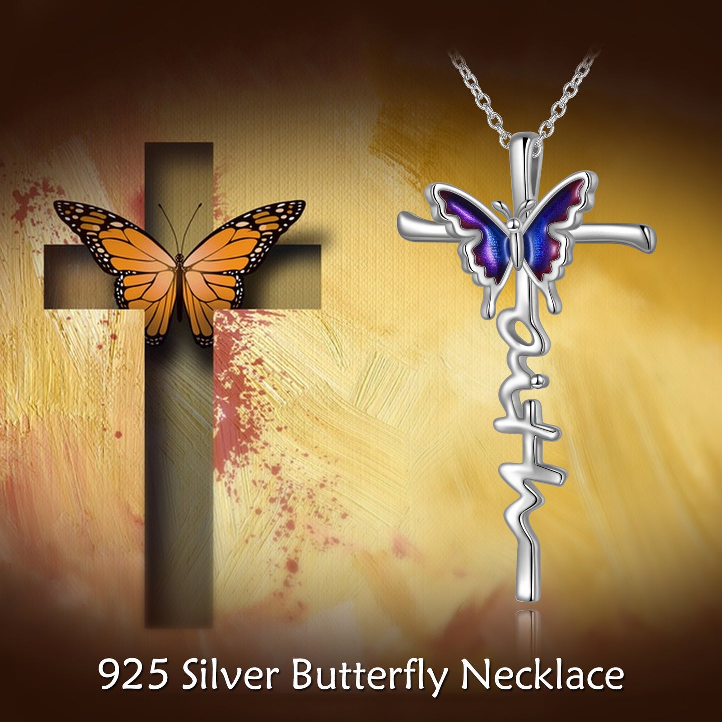 Flag Village Sterling Silver Butterfly Cross Necklace Jewlery Gifts for Women